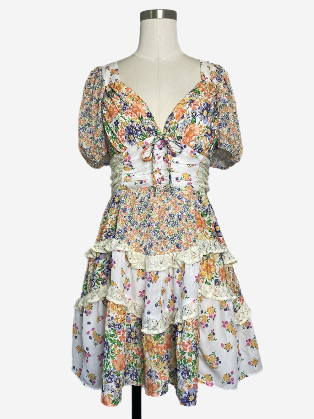 Altar'd State Aderny mini dress floral lace boho milkmaid western girlhoodcore L